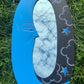 Vintage Celestial Oval Wall Mirror | Black and Blue Handpainted Wood | Retro Hanging Indonesia Art | Cosmo 80’s 90’s Boho Sun