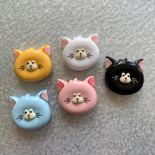Cat Face Fridge Magnets | 5 Pieces | Colorful Pastel Refrigerator Magnet Set | Cute Small Feline Magnetic Home Decoration Accessories