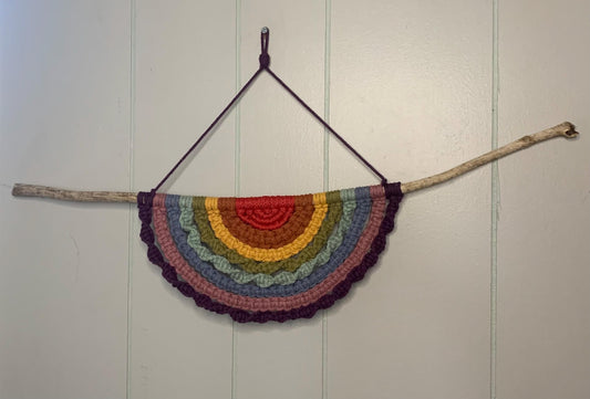 Rainbow Macrame Mandala Handmade Hanging Wall Tapestry | Driftwood | Pride Home Decor